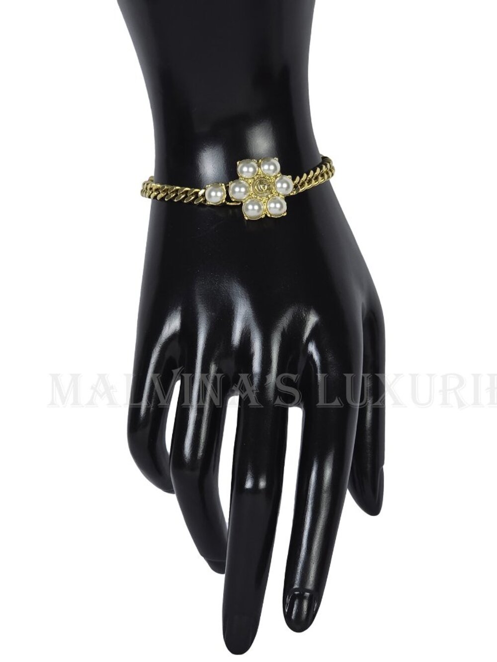 GUCCI BRACELET INTERLOCKING GG LOGO FAUX PEARL GOLD TONE CHAIN sz S SMALL - Picture 8 of 17